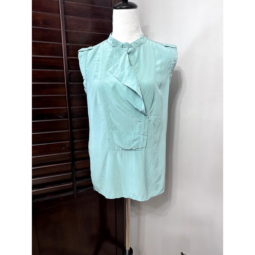 BCBGMaxaria Womens Popover Top Green Sleeveless High Low 100% Silk Blouse S